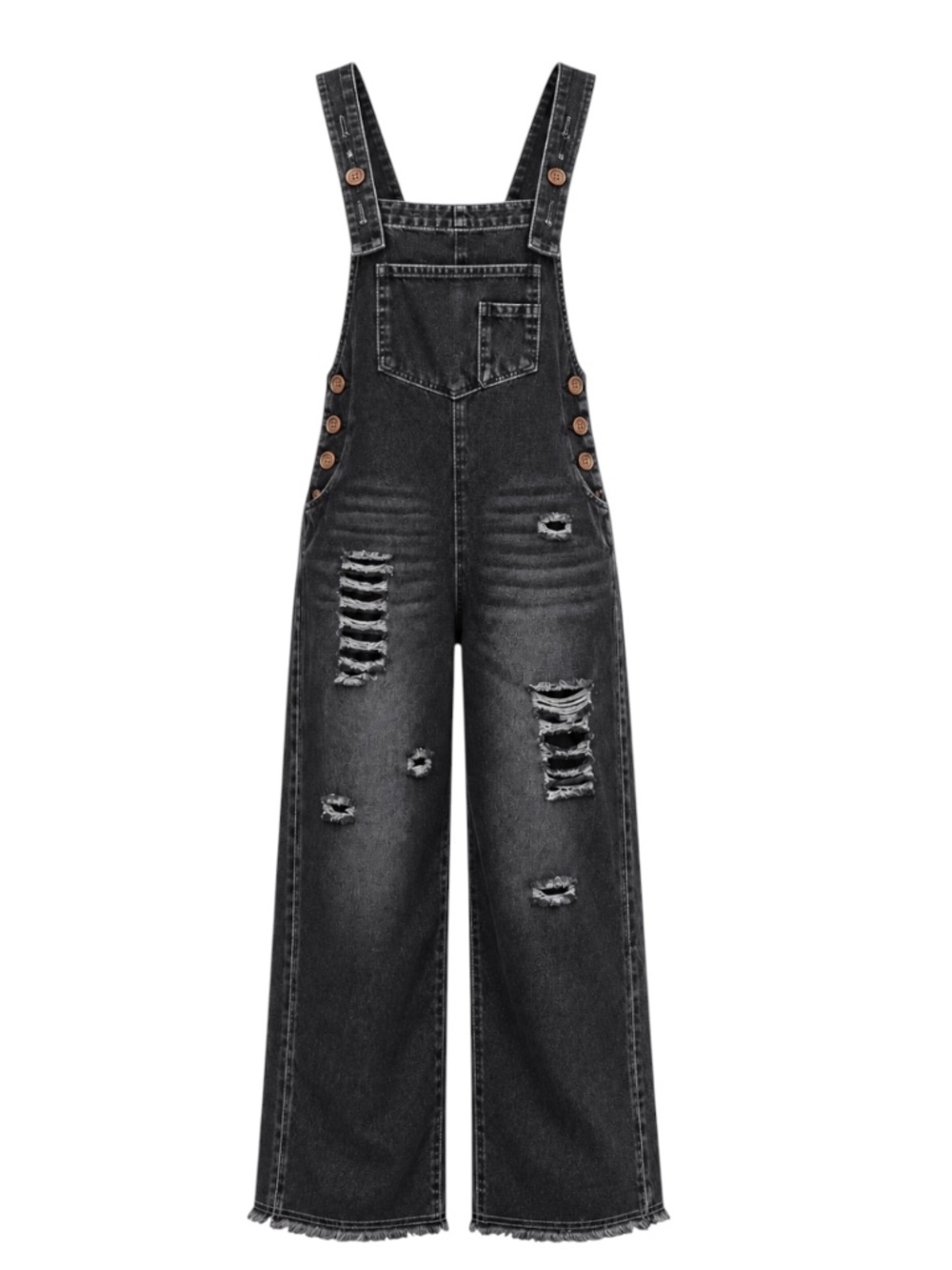 SHEIN Black Distressed Denim Oversized Wide Leg Overalls Size M